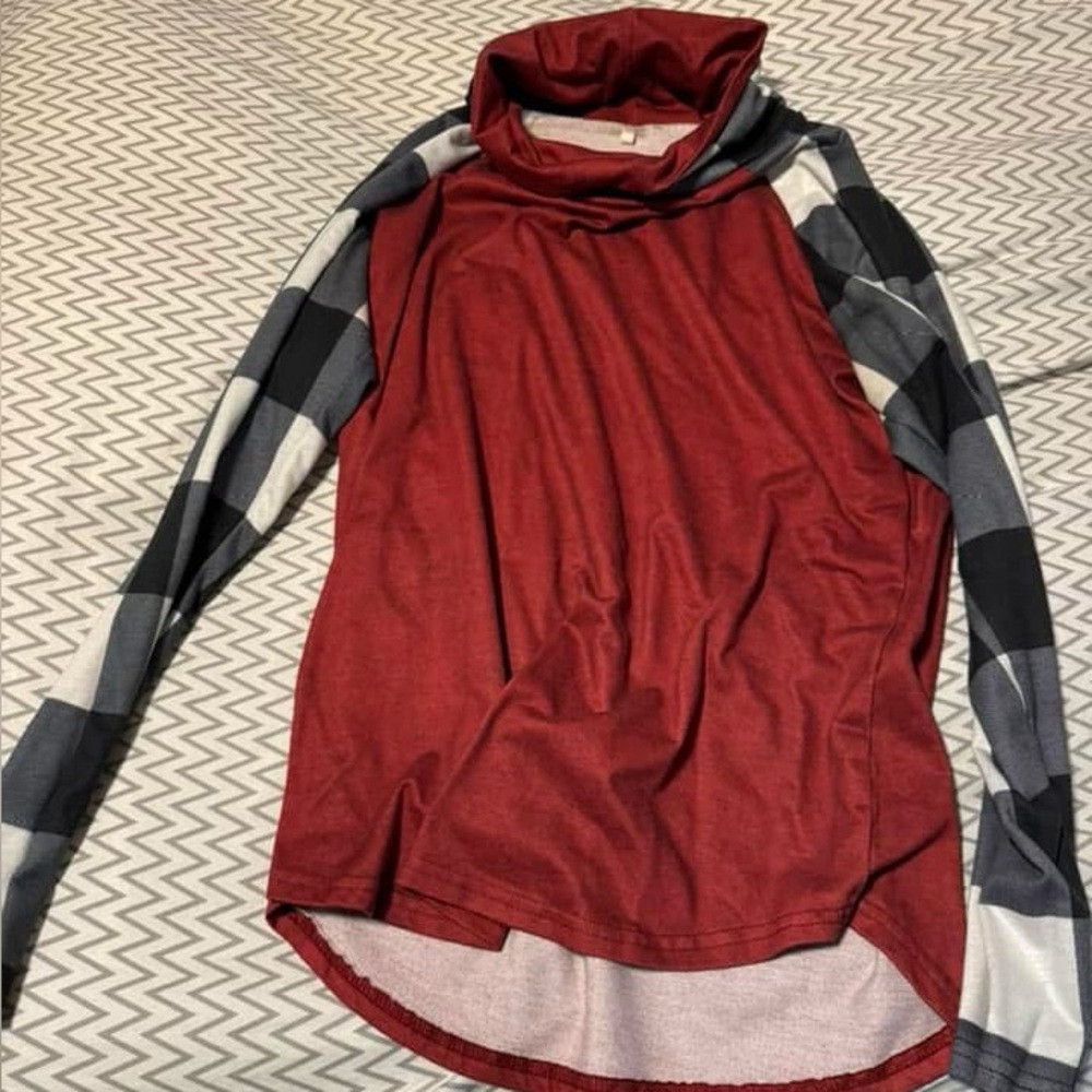 Turtleneck long sleeve plaid shirt